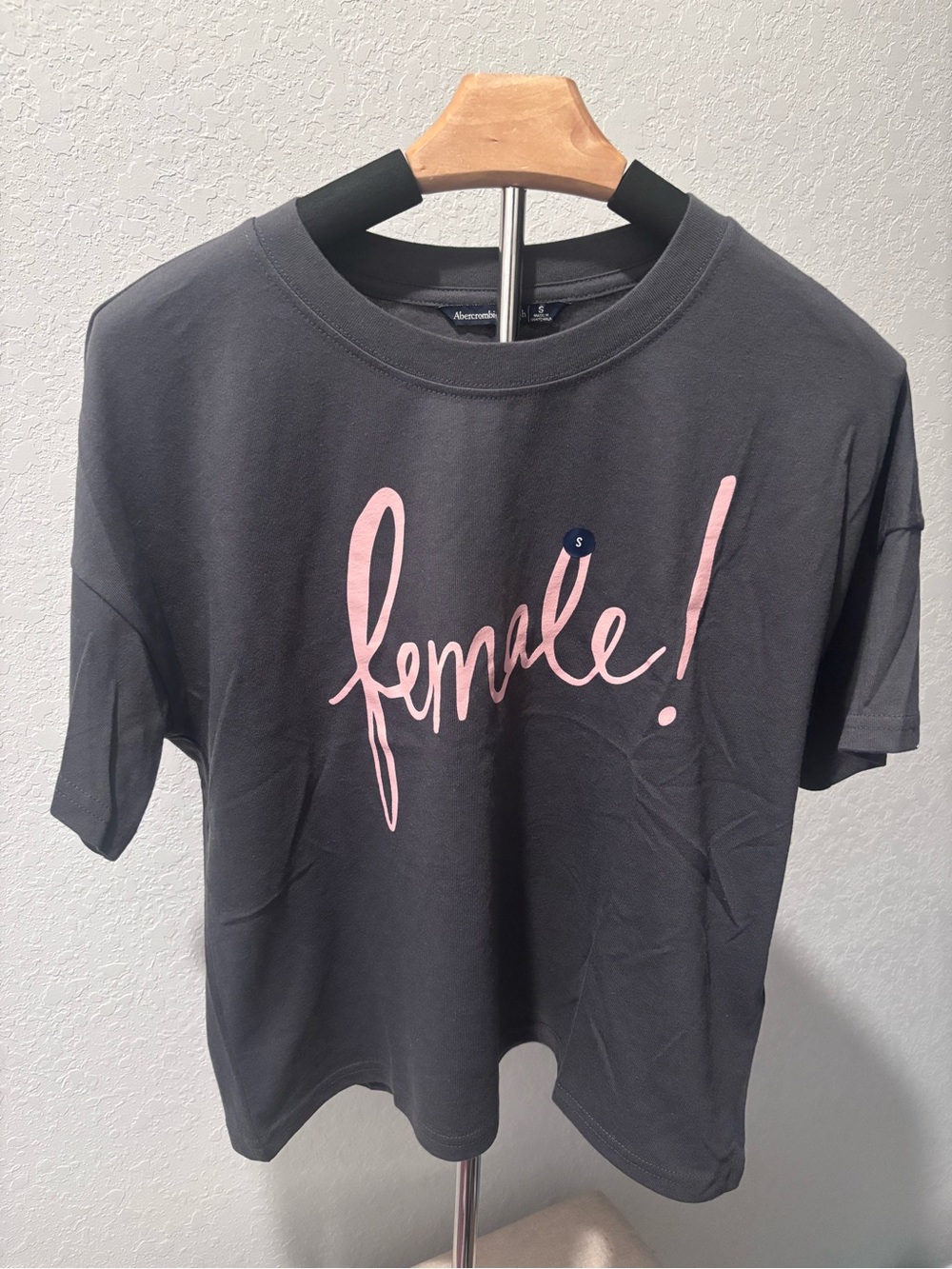 NWOT Abercrombie & Fitch Female Graphic Tee Gray Pink Womens Small Boxy Fit